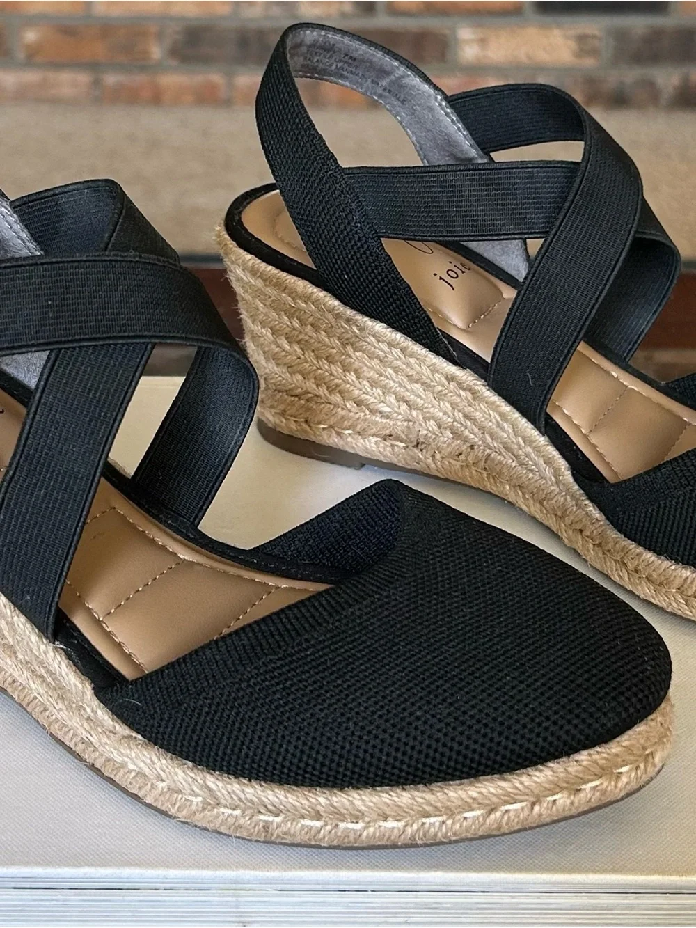 Joie Black Espadrille Wedge Sandals with Crisscross Straps